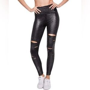 Victoria’s Secret PINK Leggings Ripped M Black Metallic Sparkly Glittery
